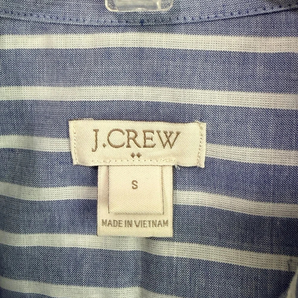 J Crew Henley Top Blouse S Blue Stripe Roll Tab Sleeve Preppy Summer Popover